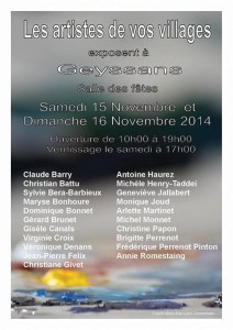Nouvelle expo à Geyssans du samedi 15 au dimanche 16/11 !